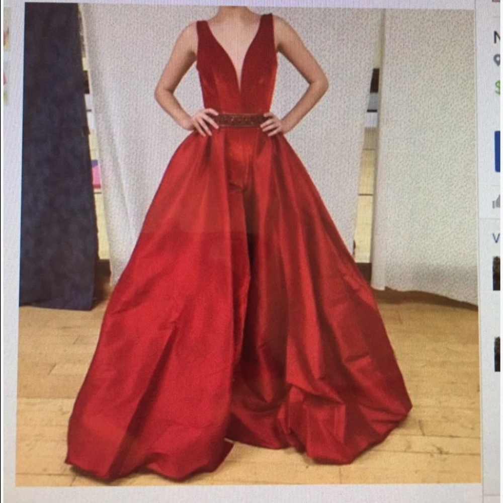 COPY - Red Pants Suit Mac Duggal. Retails for $2000.